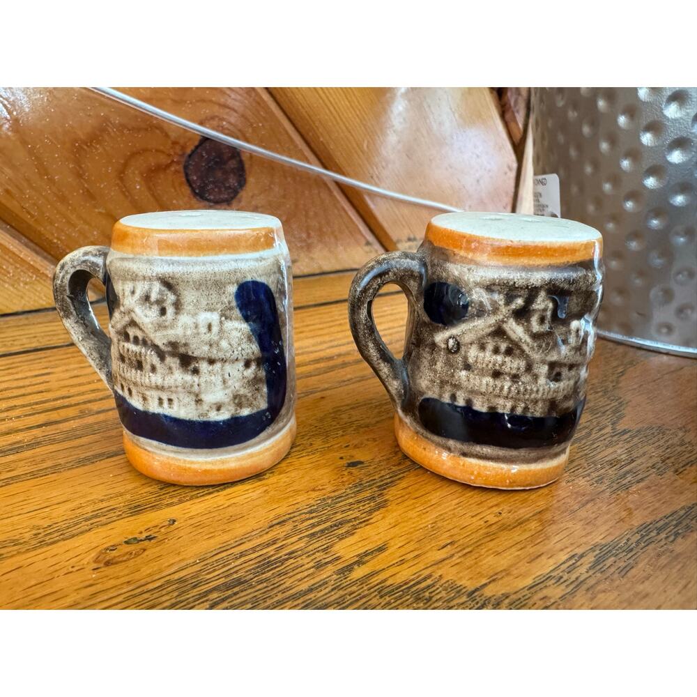 Vintage Stoneware Mug Salt & Pepper Shakers Drip Glaze Rustic Beer Stein - Picture 4 of 5
